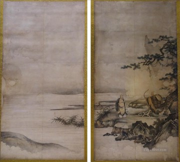 胸を張った三平と弓を伸ばす四功を描いた禅の悟りの絵 狩野元信作とされる Japanese.JPG Oil Paintings